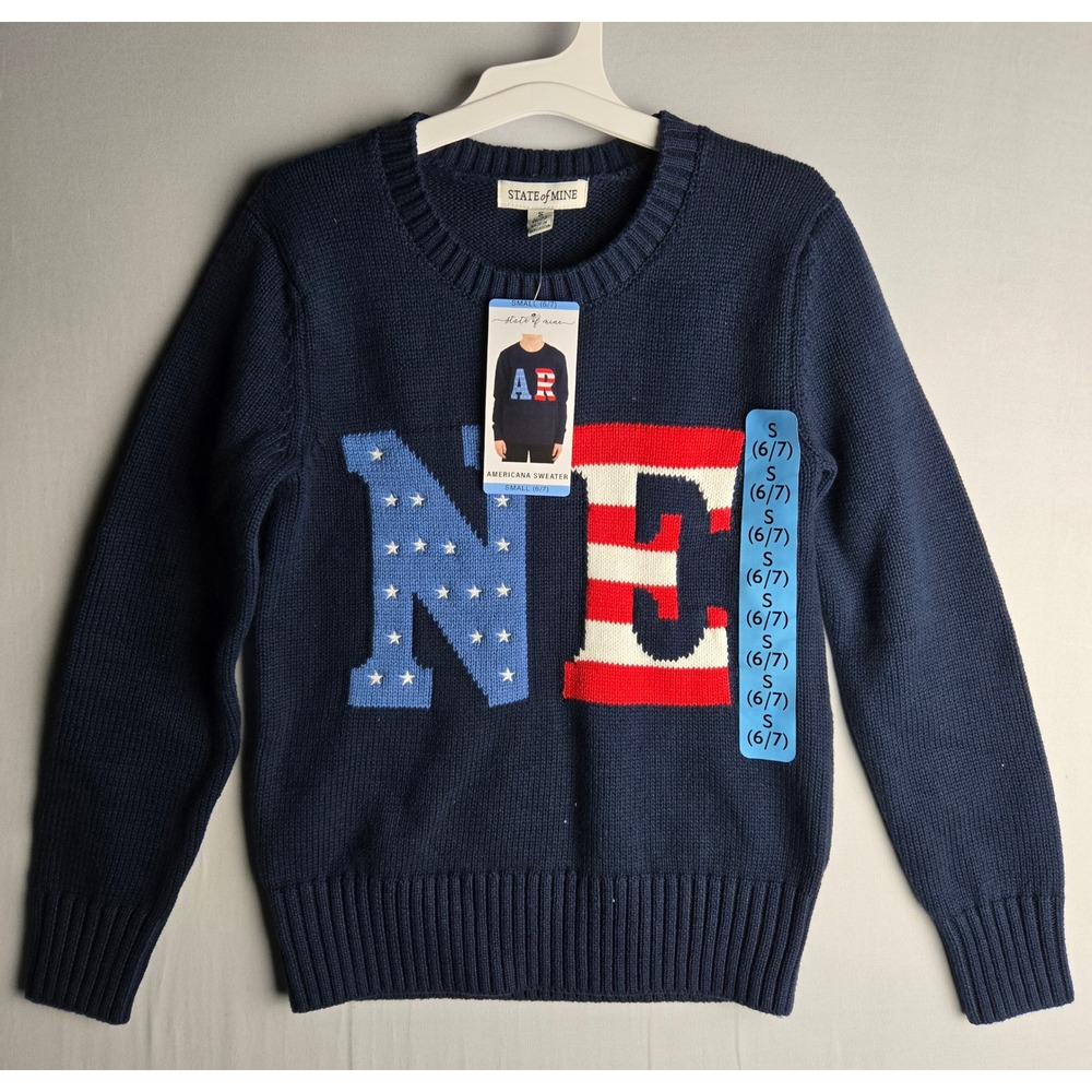 State of Mine Kids Americana Sweater Navy Blue Stars Stripes Small 6/7 NWT